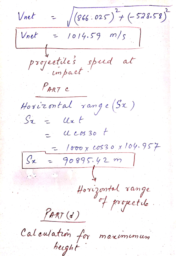 Vnet Unet - = (8661.025)*7 6-528.58% 1014.59 m/s. projectiles speed at V impact . Рят с Horizontal range (Sx) . Si į Uxt = u