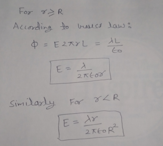 For rz R According to bearess law : 0=E2XXL = AL E- 2 Anton 2ktor Similarly For & ZR E= to 2TEOR?