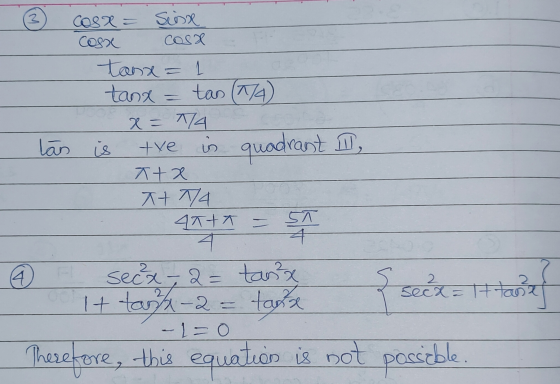 3 lan Cosa = Susa COS Cosa tanx = tana tas (774) x = 7/4 is tve is quadrant D, atx AT 7/4 4THT = ST 4 secx - 2 = tantx It tan