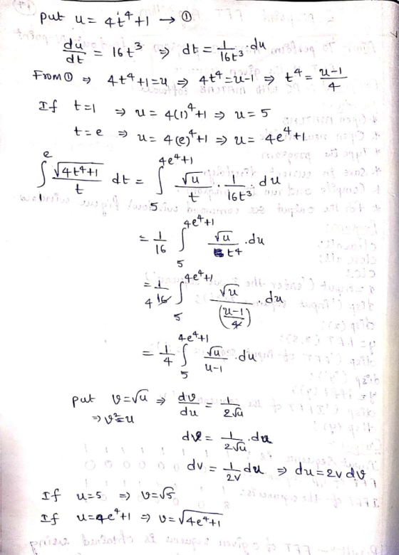 put u= 4+1 = 0 การรับ 16+3 dt= I du 1188009 16+3 From 4+4+1=4 = 4+4=u-1 = t4 = 2+1 If t=1 » u = 40% = 1 = 5 » u = 4eft = 1 =