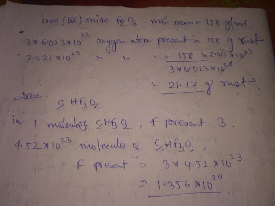 idon (in) mide fe O mol. mana 158 gland 3 x 6623 10 onggen atom present in 158 g rust *2421 M10 158 20421 41023 13x6.023 x 10