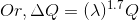 Or, \Delta Q = (\lambda)^{1.7} Q