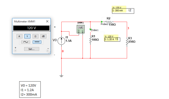 V: 120 V I: 300 mA i2 R2 X XMMT Multimeter-XMM1 120 V Probe21500 + Probe 1 11 V: 120 V R1 1000 vo(1)1.5A ~ : 1.20 A 11 R3 $25