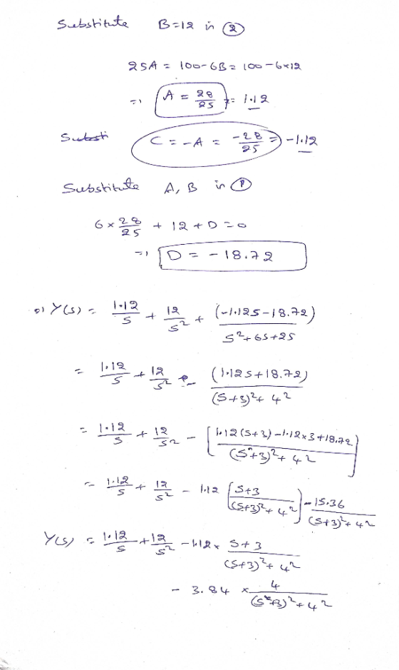 Substitute B =12 in ® 2 SA = 100-68 2 100-612 Sutsti CarAz3 -2013 Substitute A, B in ® 6*23 + 2 + O = -18.72 91 y(s) 1.12 (-1