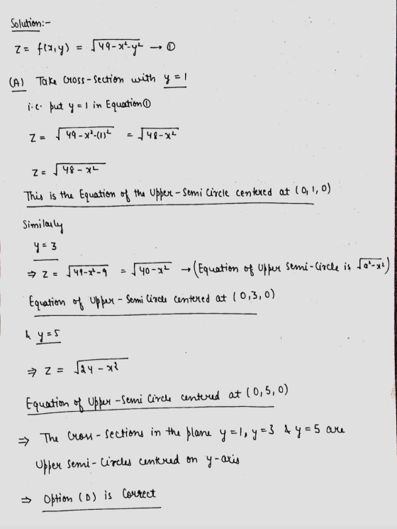Solution :- Z = fx,y) = 149-x-yu - 0 (A) Take CHOSS - Section with y = || Nico put y = 1 in Equation o Z = 49-2-(02 148-342 Z