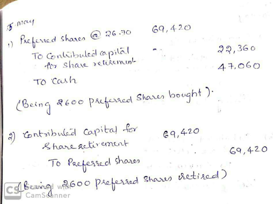 69,4 20 Pacferred shares @ To Conliibuleil capilal for share aetiremen- 26 .70 22,36 o 47,060 TO Cash (Being R600 paeferreed