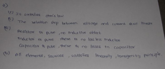 ohns aw Te satisfieg The selatfon ship betueen voltoge ond cossent ase Itnears Pegtstoss fuse ,no frductive efect r) Ca pact