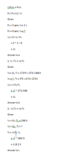 Given Answer is 교 Given 273/ 546 Answeris b Given 298/ 5 119.2 K Answer is c