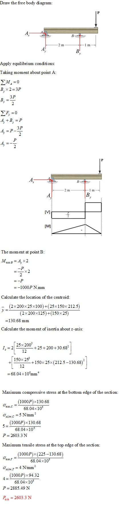 Draw the free body diagram: Apply equilibrium conditions: Taking moment about point A: IVM The mom ent at point B --1000P N.m