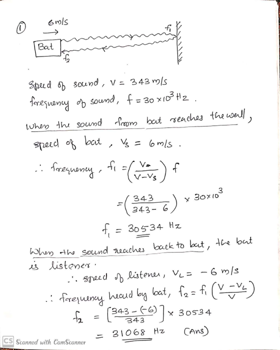 6mls 0 Bat Speed of sound, V = 343 m/s forequency of sound, f = 30 x103 Hz. 1 when the sound room bat reaches the well, speed