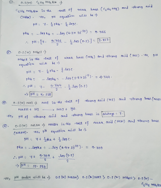 Ⓡ. 0.1(M) CHO Nitz Bro gli - 6H5 Mit Bro in the salt of mean base (CCHE ant) and strong and CHB) vo, PH equation will be af p