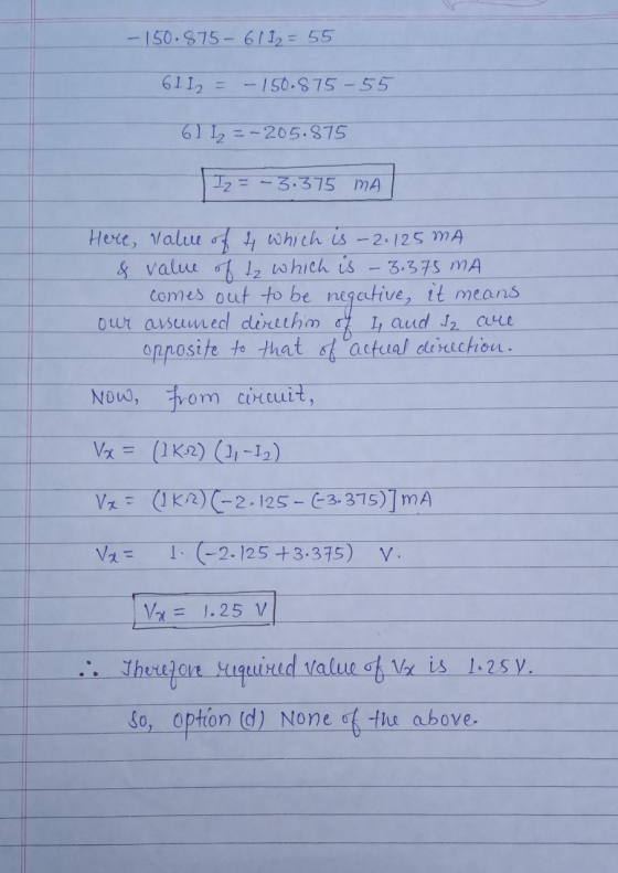 - 150.$75 - 6/12 = 55 6112 = -150.875 -55 6 1 12 = -205.875 I2 = -3.375 MA Here, value of t which is - 2.125 mA & value of tz