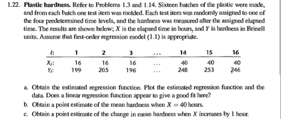 1.22. Plastic hardness. Refer to Problems 1.3 and 1.14. Sixteen batches of the plastic were made, and from each batch one tes