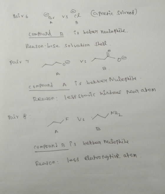 pairs ar reace Capresic solvent) compound B Reason: loose is betws nuclephite. solvation shell. pair > a vs B. compound O is
