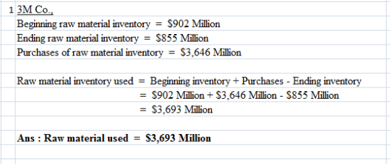 1 3М Со Beginning Ending raw material inventory Purchases of raw material inventory raw material inventory $902 Million $855
