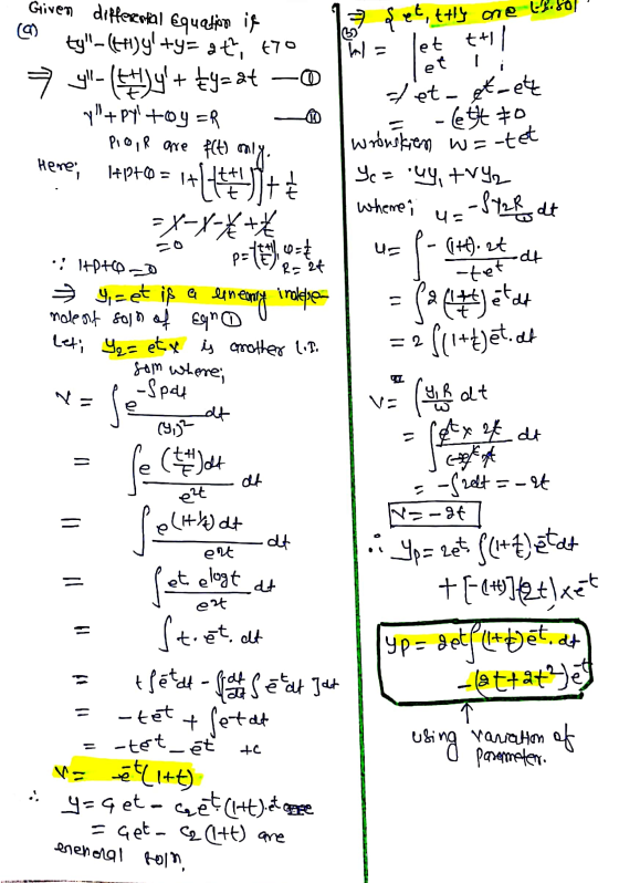 Given differential Equation is TggI ty-( ty+y= gt, 770 → y1 (94 + £y=at – Y+ Py + y =R Pio,R are f(t) only Here; 1+4uJ++