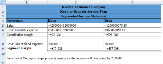 C Deevan Assurance Company 1 Keep or Drop for Service Firm 2 Segmented Income Statement Keep - 4200000+12000000 - 3830000+960