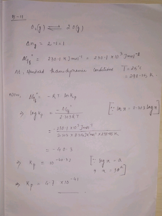 5-11 0,(g) = 2009) Ang = 244=1 AC = 230.1 kJ mol = 230.1 x 103 Imol-1 At, sland and thermodynamic Conditions T=25°C = 298.15k