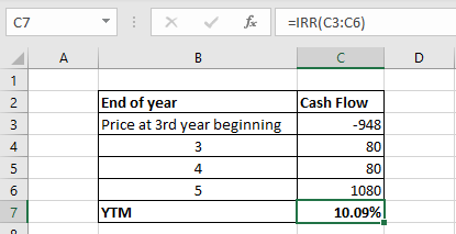 C7 End of year Price at 3rd year beginning Cash Flow 948 80 80 1080 4 4 10.09%)