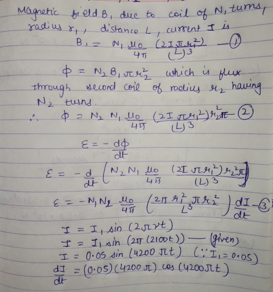 ma Magnetic field B, due to coil of N, to radius & distance L, current I is Biz Ni Mo (21 ri - 47 (2)3 &z N₂ B, ucre which is
