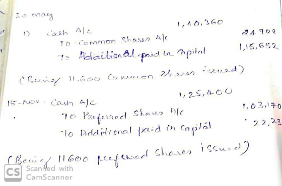 3o may 1,40,36O Cash Ale 24. 102 Common Sharen Ale TO 1,15,652 to Adlailional poid in Capital ,25,400 Cash AIC 15-NOV 1,03,17