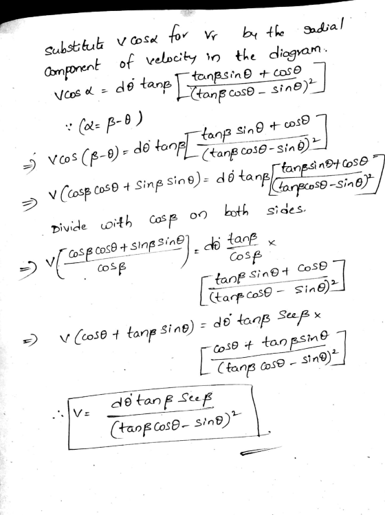 Jadial Vcos da -Stanß tanp3 sino + coso v (cosp caso + Sinp sino) - dó tarp Carpcoso -sino) sides. substitute v cosa for v by