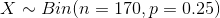 X \sim Bin(n = 170, p = 0.25)
