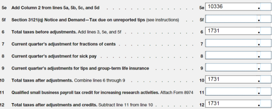 5e1 10336 5e Add Column 2 from lines 5a, 5b, 5c, and 5d 5f Section 3121(g) Notice and Demand-Tax due on unreported tips (see