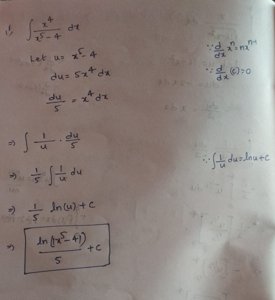 das nxt Let u= x ² - 4 de00 S du= 5xtda dy = xdx a su du (1 dualnute - Ź In (u) + c - 560 motor + c