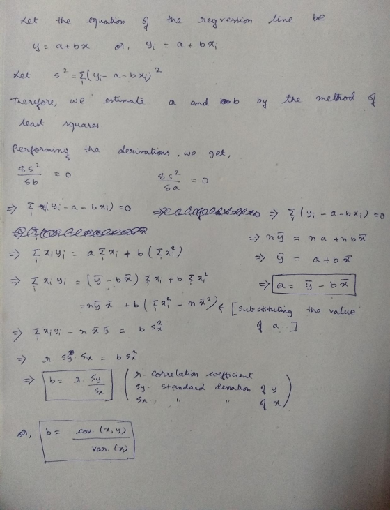 let the the equation of be line regression y = atba yi at bai tet s² = {(Wi-a-bxi) 2 estemate Therefore, we and bob the by me