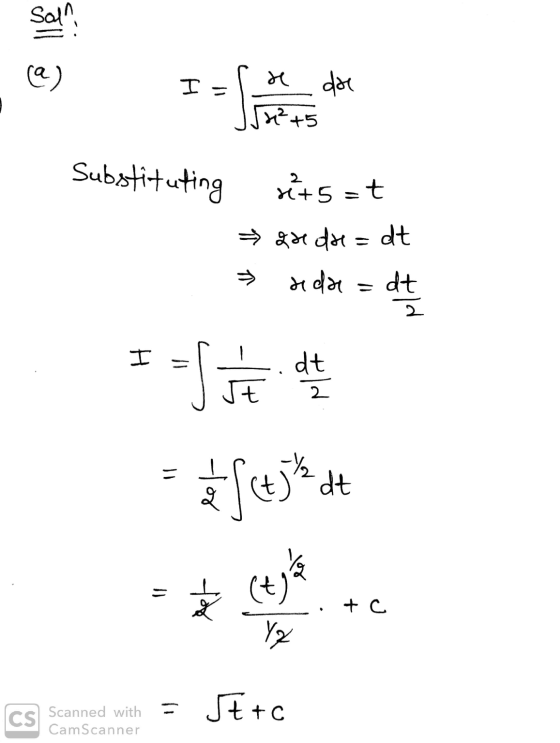 Sall T- नि se dae M+5 Substituting 245=t → २ = dt मन dt 2 I - dt 2 । -४ fctjedt - 와 (t) Y2 + C. Scanned with CamScanner Jt+c