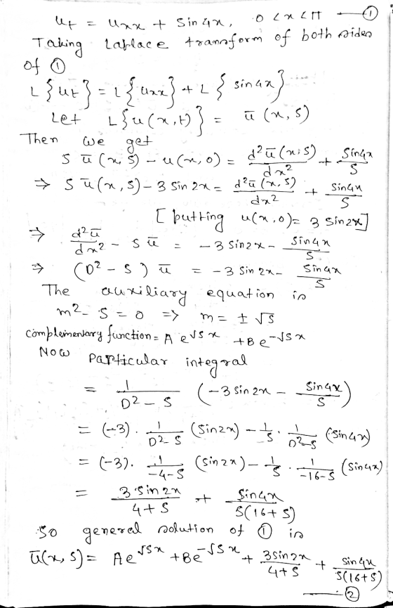 luq o cact of L get 2 da? Sinan M 4 dre sinun S Sinan 3 Sinana Un + Sin 440, Taking Zablace transform of both coiden of L{ut}