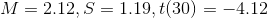 M=2.12, S=1.19, t(30)=-4.12