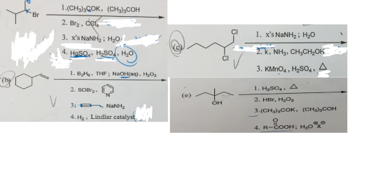 1.(CH3)3COK, (CH3)2COH 2. Brz, cena 2 3. xs NaNH2 ; H20 W 14. HgSO4, H2SO4, H2O ÇI 1. xs NaNH2; H20 * 2. k, NH3, CH3CH2OK 3