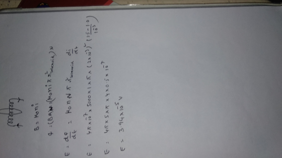 mm +VY Ba Moni 4 = (BAN Monit r solensid) E = do = Mon N t i solensia di dt E = 4Rx107x 5000 x 1 x Kx (2x 103 (15-100 10 E =