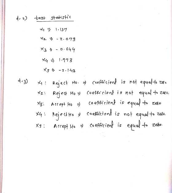 do 2) test statistic 4 - 1.137 Xa 4 - 2 0 79 X3 * -0.644 dr3) x4 of 1973 *s = -2.143 *: Reject Ho. y coefficient is not equal