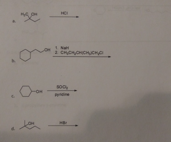 Нас он HCI C OH 2 CH CH.CHICHAJCH.CH 1. Nah 2. CH3CH2CH(CH3)CHCI SOCI2 OH pyridine OH HBr