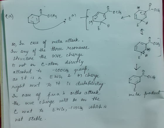 -ouh yo ouk so, In case of meta attack, In any of the three resonance structure the (tive charge Ps not on C-atom directly at