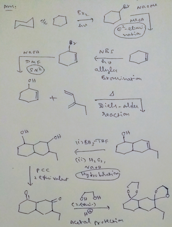 Naone Meoh (E²-elmi) hatia Nach NRS cho DMF allylic Brombination Diels-Alder ! reaction OH L IBH THE II (ii) H₂O2, Naoh pcc I