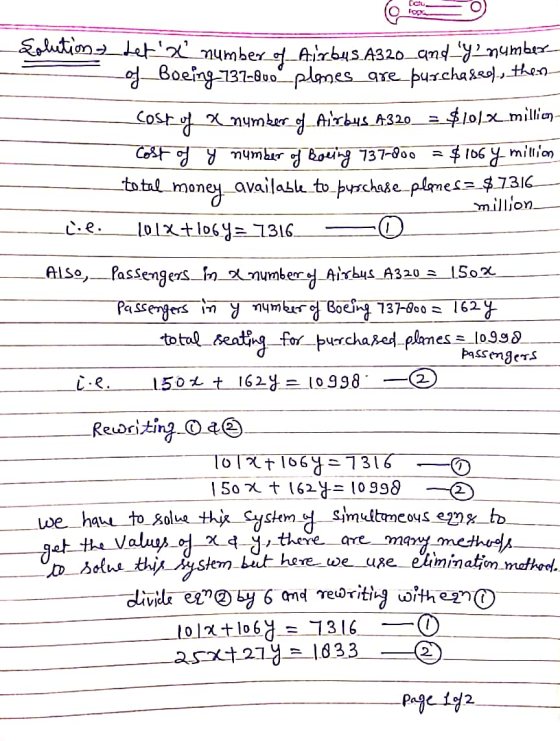 Solution Let number of Airbus A320_andy?numbex of_Boeing 737-800~plomes are purchaseels then cost of a number of Airbus A32
