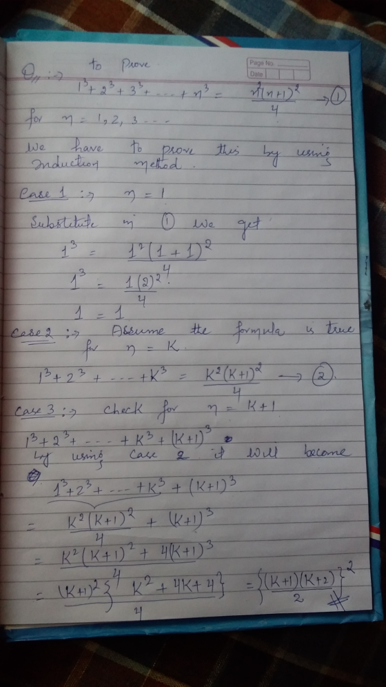 Page No Date Mnr? 0 to Prove ema 1+ 2+ 3+ for n = 1, 2, 3 have to prove Induction method 4 We this by usine Case 1 : ņ=1 Subs