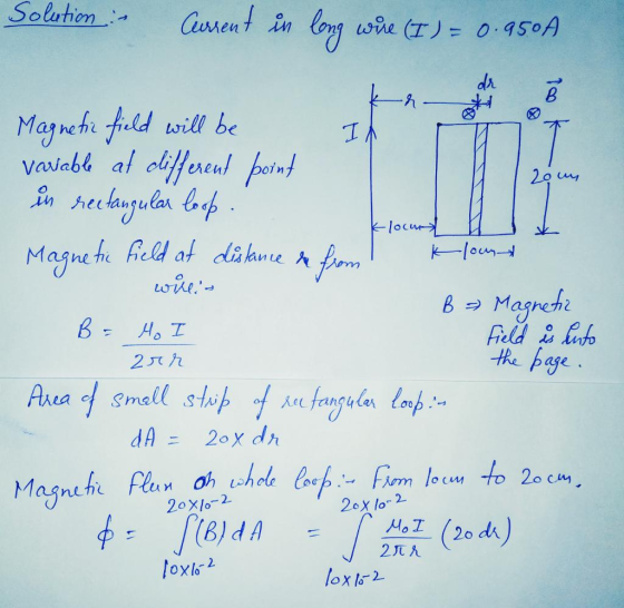 Solution - Current in long wire (I) = 0.9504 B ot Magnetic field will be IN 2o un vovable at clifferent point in rectangular