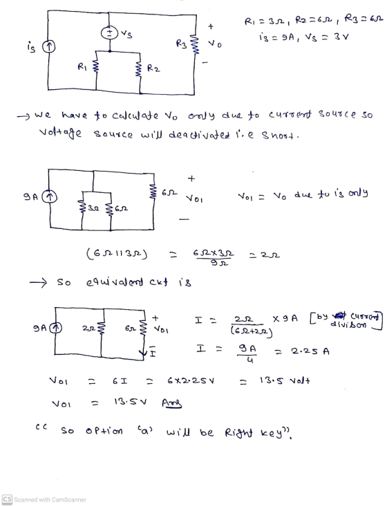 + Ivs Ri=32, R2=62 R2=62, R3260 is = 9A, Vs = 3V is R3 vo mm RI R2 we have to calculate vo only due to current source so volt