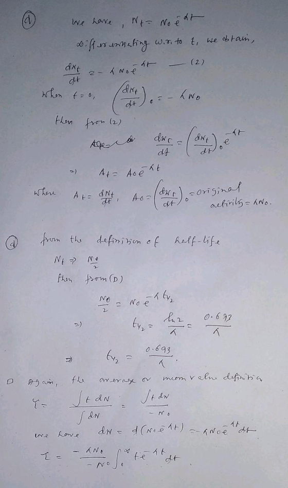 We have, Ni No eat Differentiating wis to t, we obtain, det a-k Noeht - (2) when to (dr) .= - Kwo then from (2) t= 0 Aged de