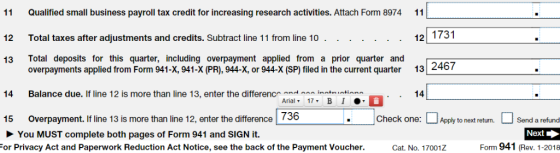 11 Qualified small business payroll tax credit for increasing research activities. Attach Form 8974 11 12 Total taxes after a