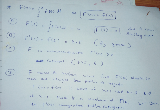 * F(x) = 5 fet) de F(x) = f(x) 3 A due to same 3 B F(3) Sf (tide f(3) = 0 limiting valere, F(s) = f(s) (By graph ) f is con