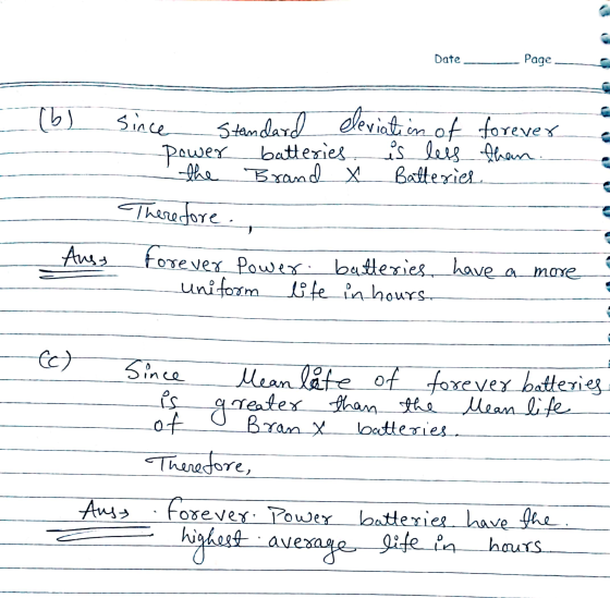 Date Page - (b) Since eleviation of forever Standard eleviation Power batteries is less than . the Brand X Batteries. Auss Th