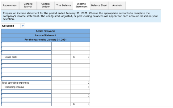 General Journal General Income Trial Balance Balance Sheet Analysis Requirement Ledger Statement Prepare an income statement