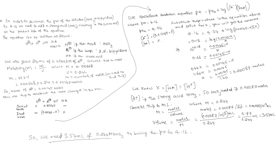 = Ja 6rdeto decrease the pt of the Soludion NDbipyridine) to 4-6 we nad to add a stongacid (enb resulting a HA Lseak aad). 6n