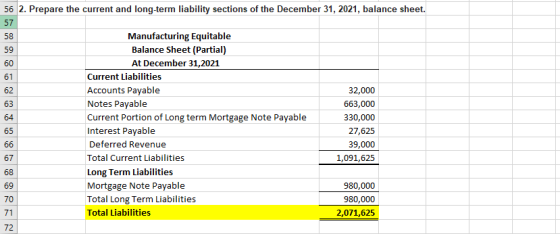 56 2. Prepare the current and long-term liability sections of the December 31, 2021, balance sheet. 57 58 Manufacturing Equit